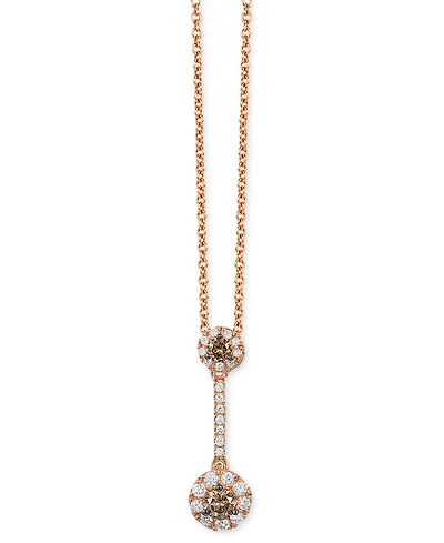 Le Vian Chocolatier Chocolate Diamond & Vanilla Diamond Double Drop Halo 18" Pendant Necklace (1/3 ct. t.w.) in 14k Rose Gold