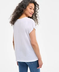 Style & Co Women's Lace-Trim V-Neck Short-Sleeve T-Shirt, Exclusively at Macy's