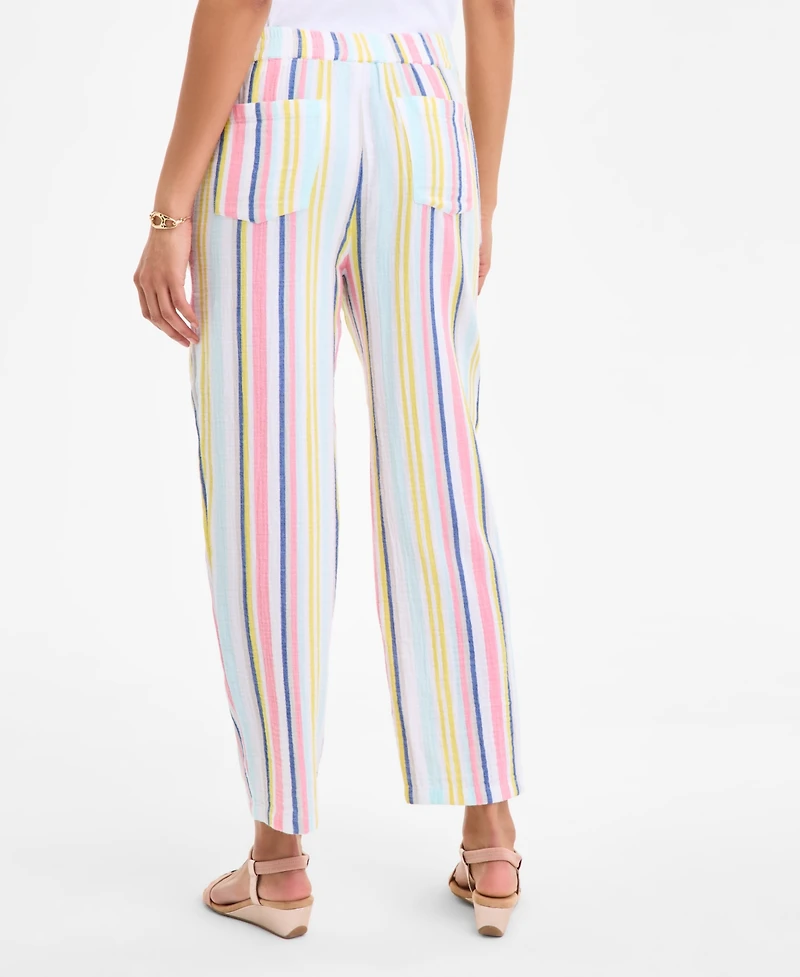 Style & Co Women's Striped Cotton Gauze Pull-On Pants, Exclusively at Macy's