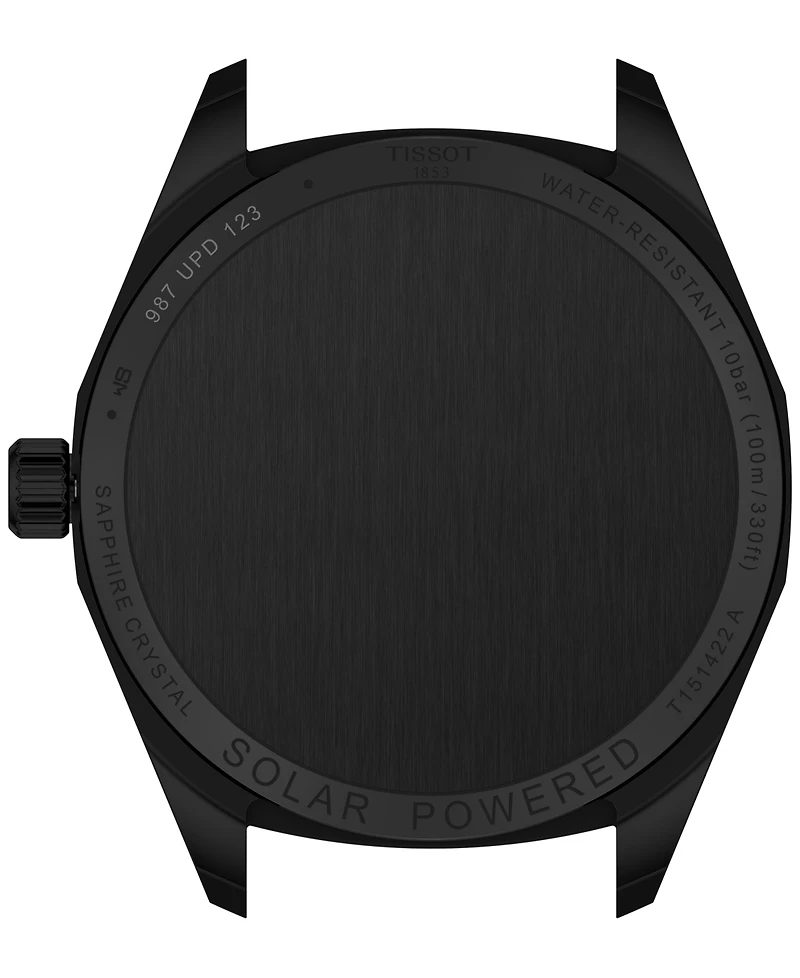 Tissot Men's Swiss Prc 100 Solar Quartz Black-Tone Stainless Steel Bracelet Watch 39mm