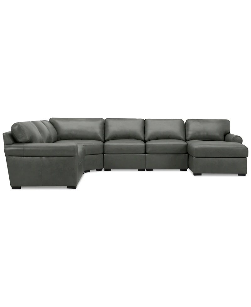Radley Roll Arm 145" 6-Pc. Leather Wedge Corner Chaise Sectional, Exclusively at Macy's