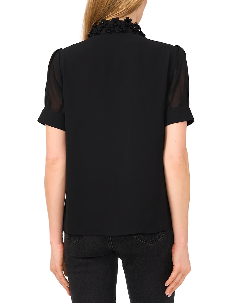 CeCe Women's Embellished Puff-Sleeve Shirt