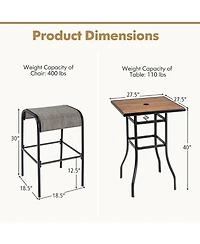 Gymax -Piece Patio Dining Set w/ Umbrella Hole Metal Frame & Breathable Fabric Seat