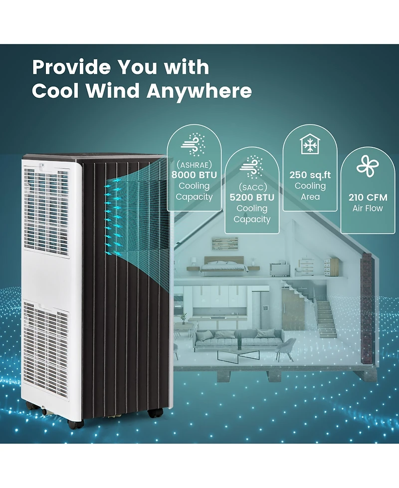 Gymax 8000 Btu Ashrae Portable Air Conditioner 3-in-1 Ac Unit w/ Cool Dehum Fan Sleep Mode