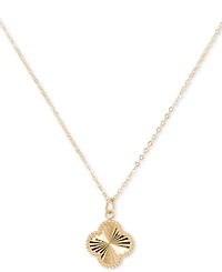 Sunbeam & Polished Reversible Bead Frame Clover 18" Pendant Necklace in 10k Gold