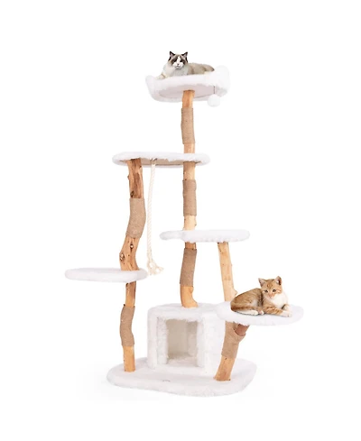 Modern Wooden Cat Tree with Perch Stylish & Cozy Cat Tower for Indoor Cats