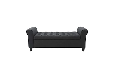 Tufted Storage Ottoman Bench with Rolled Arms, Button-Tufted Diamond Stitching, Soft-Close Hinges, and Versatile Design for Seating and Storage-The Po