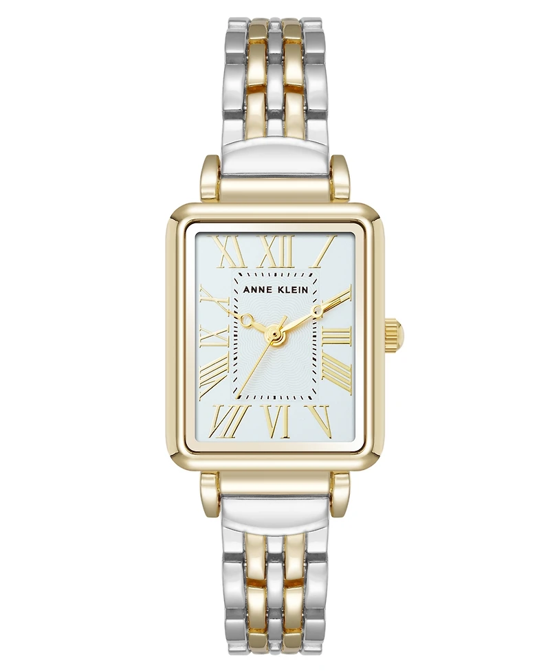 Anne Klein Women's Quartz Rectangular Roman Numeral Two-Tone Metal Alloy and Light Blue Dial Watch, 23mm