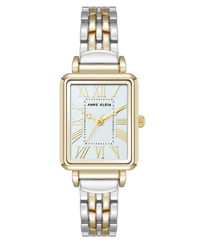 Anne Klein Women's Quartz Rectangular Roman Numeral Two-Tone Metal Alloy and Light Blue Dial Watch, 23mm