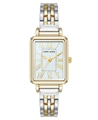 Anne Klein Women's Quartz Rectangular Roman Numeral Two-Tone Metal Alloy and Light Blue Dial Watch, 23mm