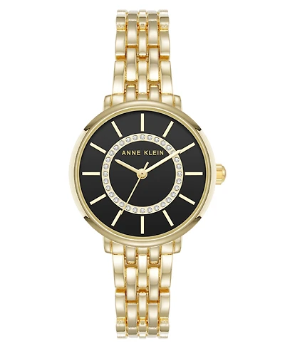 Anne Klein Women's Quartz Classy Gold-Tone Metal Alloy and Black Dial Watch, 30mm