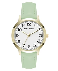 Anne Klein Women's Quartz Casual Mint Polyurethane Leather and Gold-Tone Metal Alloy Boyfriend Watch, 34mm