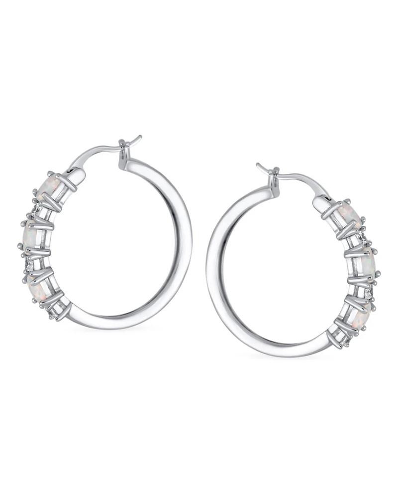 Bling Jewelry Cubic Zirconia Hoop Huggie Earrings with White Opal Sterling Silver 1 Inch