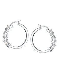 Bling Jewelry Cubic Zirconia Hoop Huggie Earrings with White Opal Sterling Silver 1 Inch