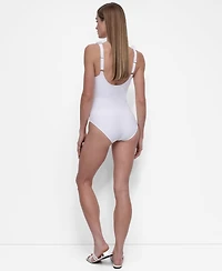 Dkny Ruffle Plunge Underwire Tummy Control One-Piece Swimsuit