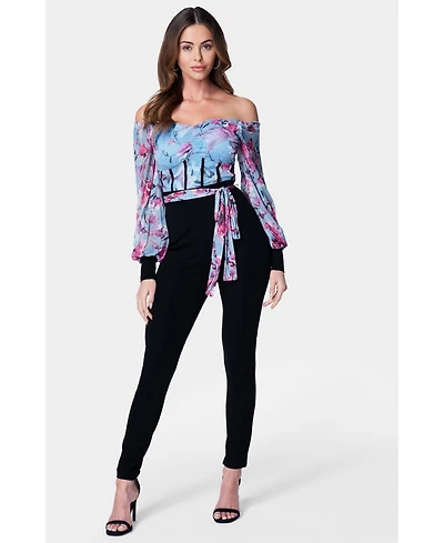 Bebe Women's Printed Mesh Off Shoulder Catsuit