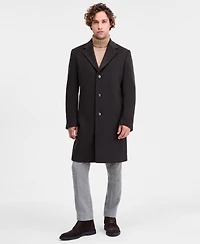 Michael Kors Men's Classic-Fit Olive Navy Plaid Wool Blend Overcoat