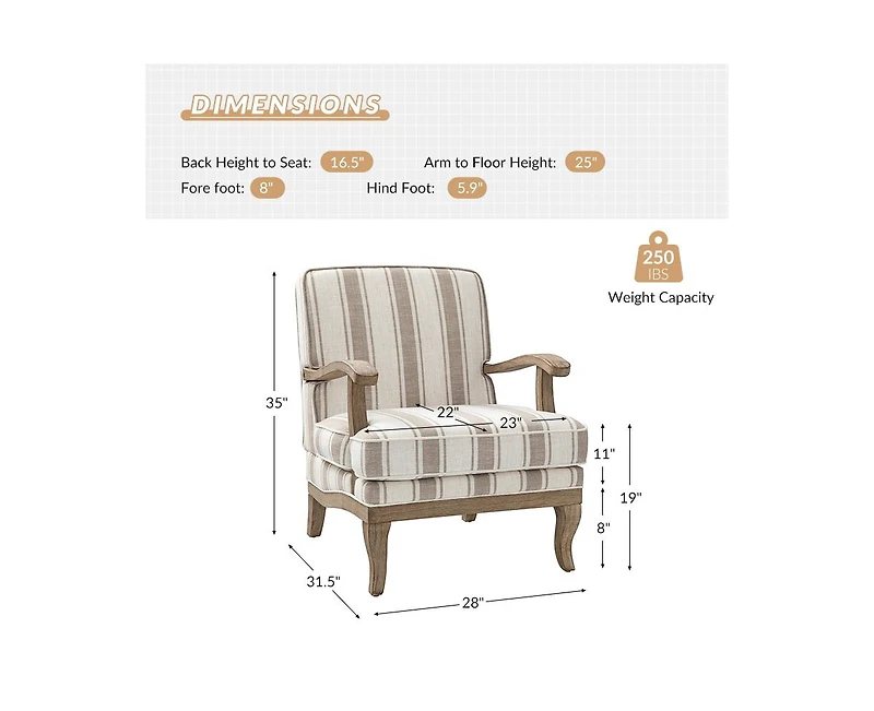 Rinaldo Farmhouse Armchair with Solid Wood Armrests