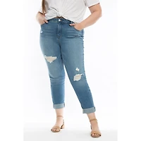 Slink Jeans Plus Size Denim High Rise Boyfriend with destruction rolled in 28" inseam- Myla