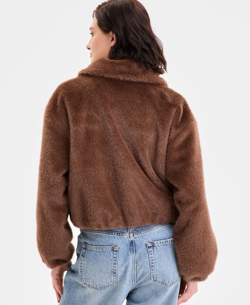CeCe Petite Zip-Front Faux-Fur Bomber Jacket