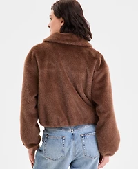 CeCe Petite Zip-Front Faux-Fur Bomber Jacket