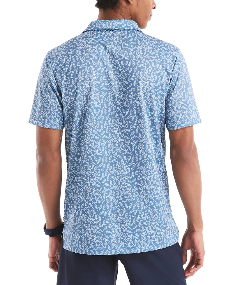 Nautica Men's Classic-Fit Seahorse-Print Birdseye Interlock Performance Golf Polo Shirt
