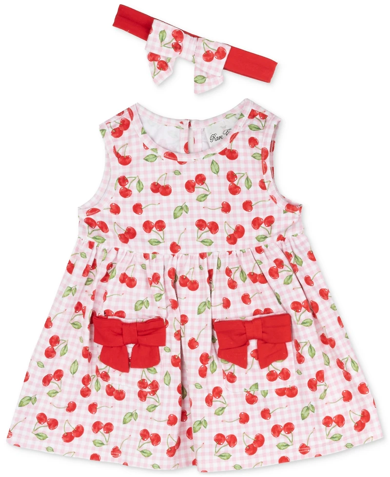 Rare Editions Baby Girls Print Tank Dress with Pockets & Headband, 2 Piece Set