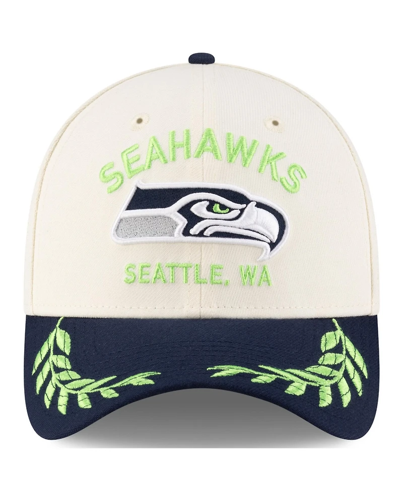 New Era Men's Cream/ College Navy Seattle Seahawks 2025 Nfl Draft 39THIRTY Flex Hat