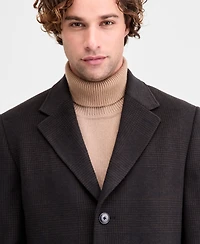 Michael Kors Men's Classic-Fit Olive Navy Plaid Wool Blend Overcoat