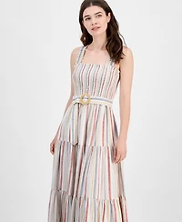 Anne Klein Women's Striped Smocked-Bodice Tiered Dress