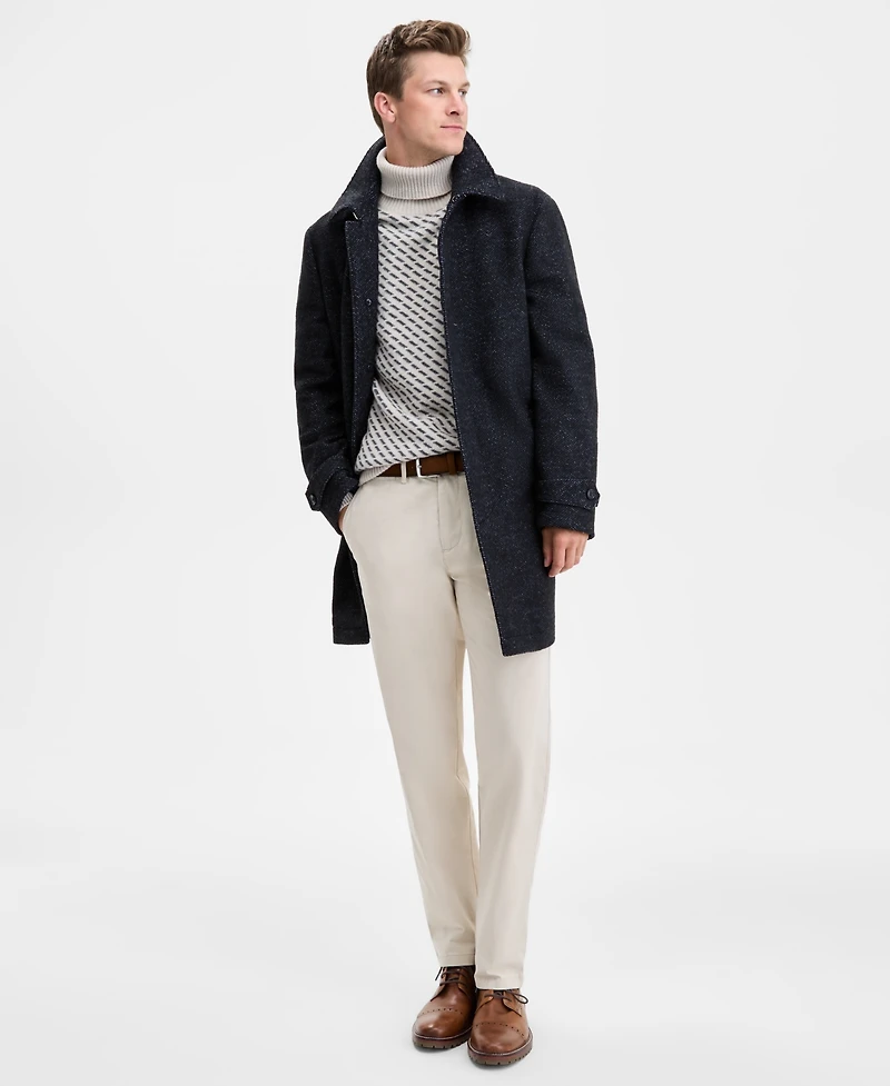 Tommy Hilfiger Men's Classic-Fit Navy Herringbone Wool Blend Overcoat