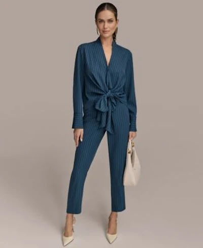 Donna Karan New York Womens Tie Front Pinstripe Blouse Pants