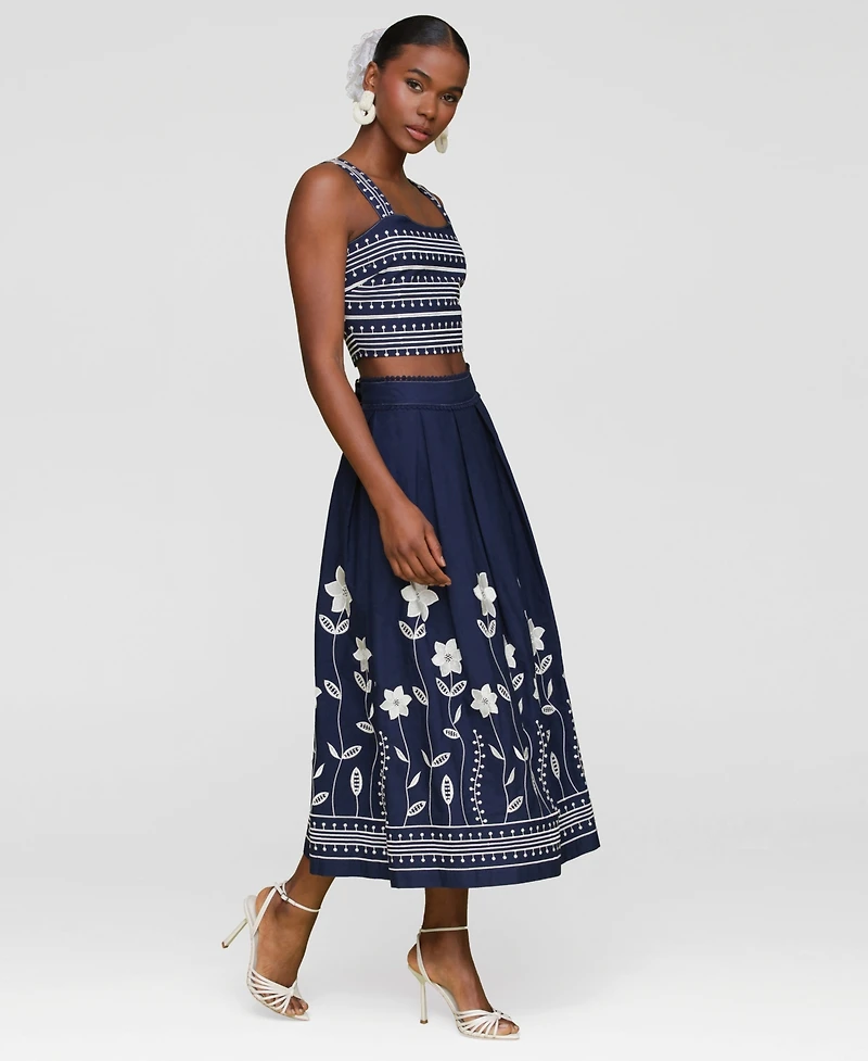 Avec Les Filles Women's Cotton Embroidered Midi Skirt