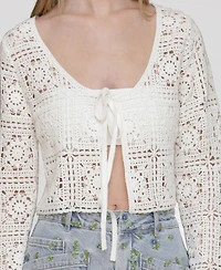 Avec Les Filles Women's Cotton Crochet Tie-Front Cardigan