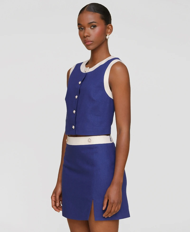 Avec Les Filles Women's Sleeveless Button-Front Top