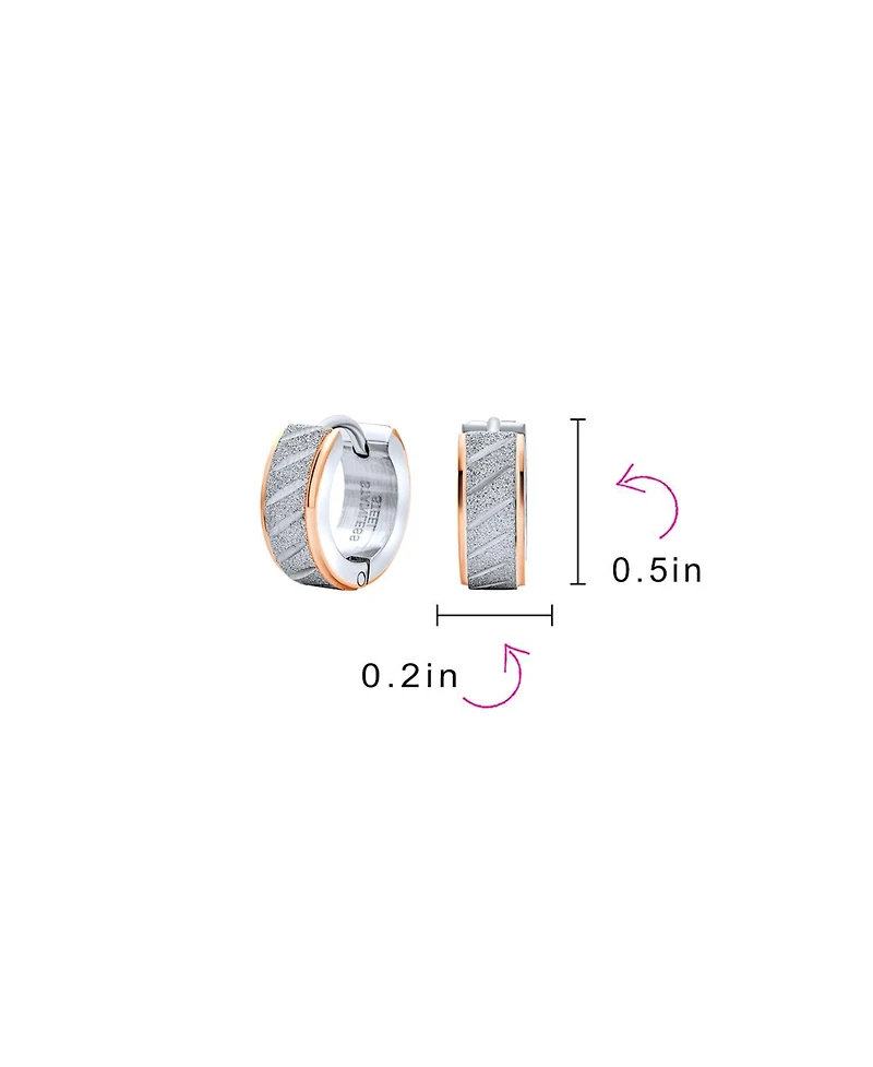 Bling Jewelry Earrings Carved Hoop Huggie Rose Gold & Silver Stainless Steel