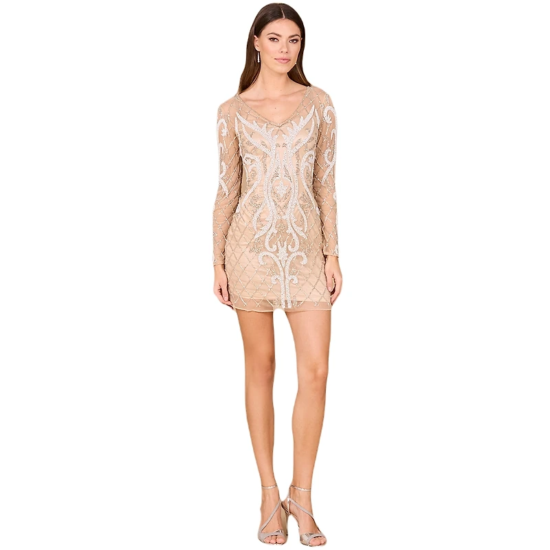 Lara Women's Long Sleeve Cocktail Dress with V-Neckline