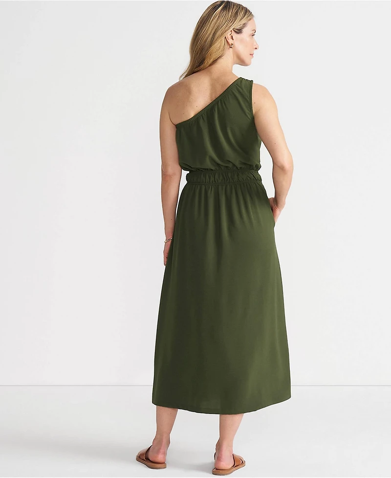 Lands' End Women's Creaseless One Shoulder Midi Dress