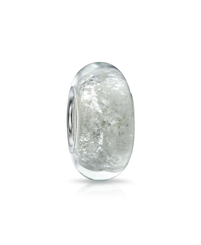 Bling Jewelry Murano Glass Charm Bead with Sterling Silver Core and White Glitter Foil Design