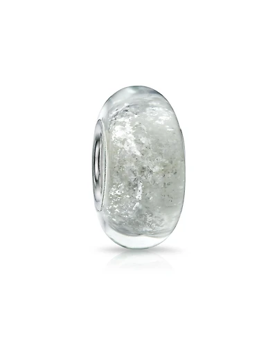 Bling Jewelry Murano Glass Charm Bead with Sterling Silver Core and White Glitter Foil Design