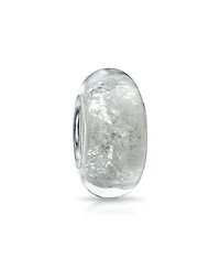 Bling Jewelry Murano Glass Charm Bead with Sterling Silver Core and White Glitter Foil Design