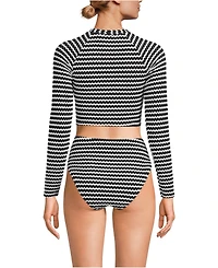 Lands' End Women's Crochet Long Sleeve Bikini Top and High Waisted Bottoms Swimsuit Set