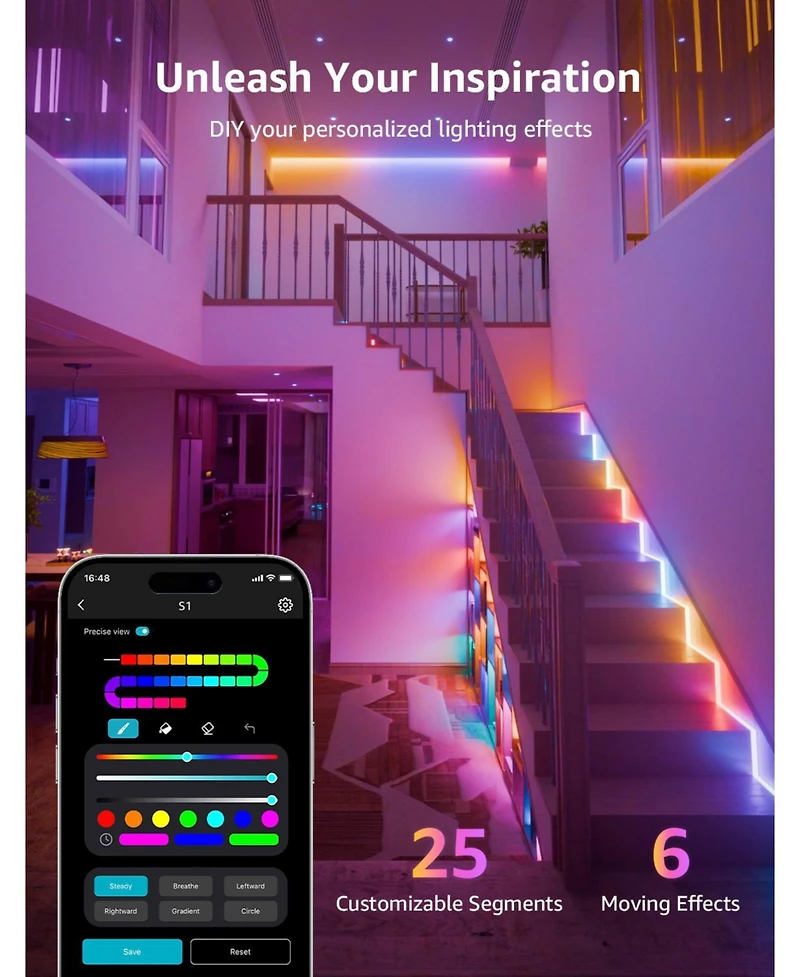 Lepro S1 Ai Smart Rgb Led Strip Lights, 100ft (2 Rolls of 50ft), Ic and Rainbow Chasing Effects, for Party Holiday Room Decor, 2.4G Wi-Fi & Bluetooth