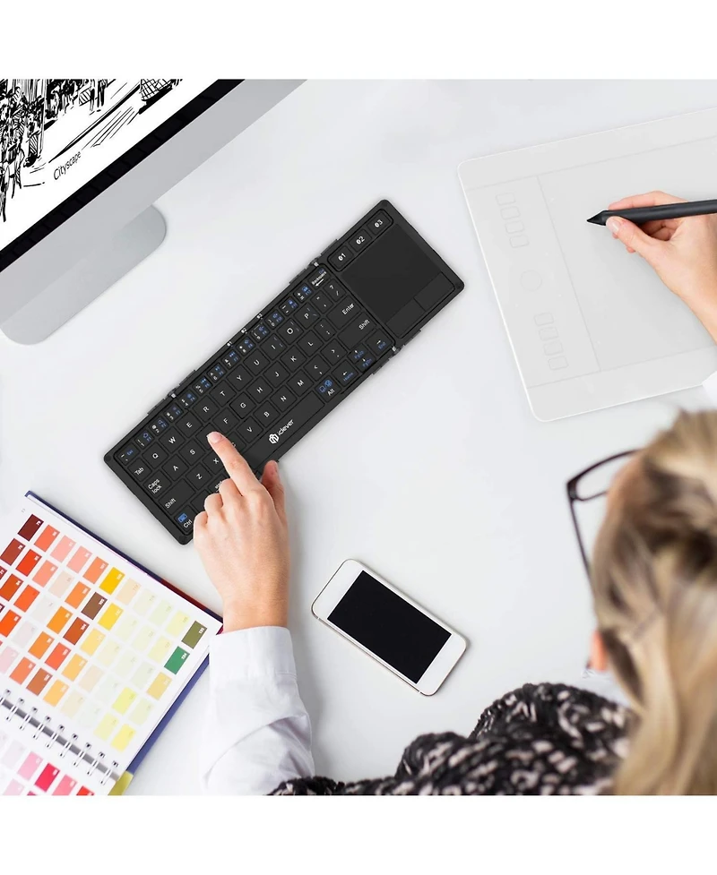 Foldable Keyboard, BK08 Bluetooth Keyboard with Sensitive Touchpad, Multi Devices, Pocket-Sized Tri-Folding Portable Keyboard