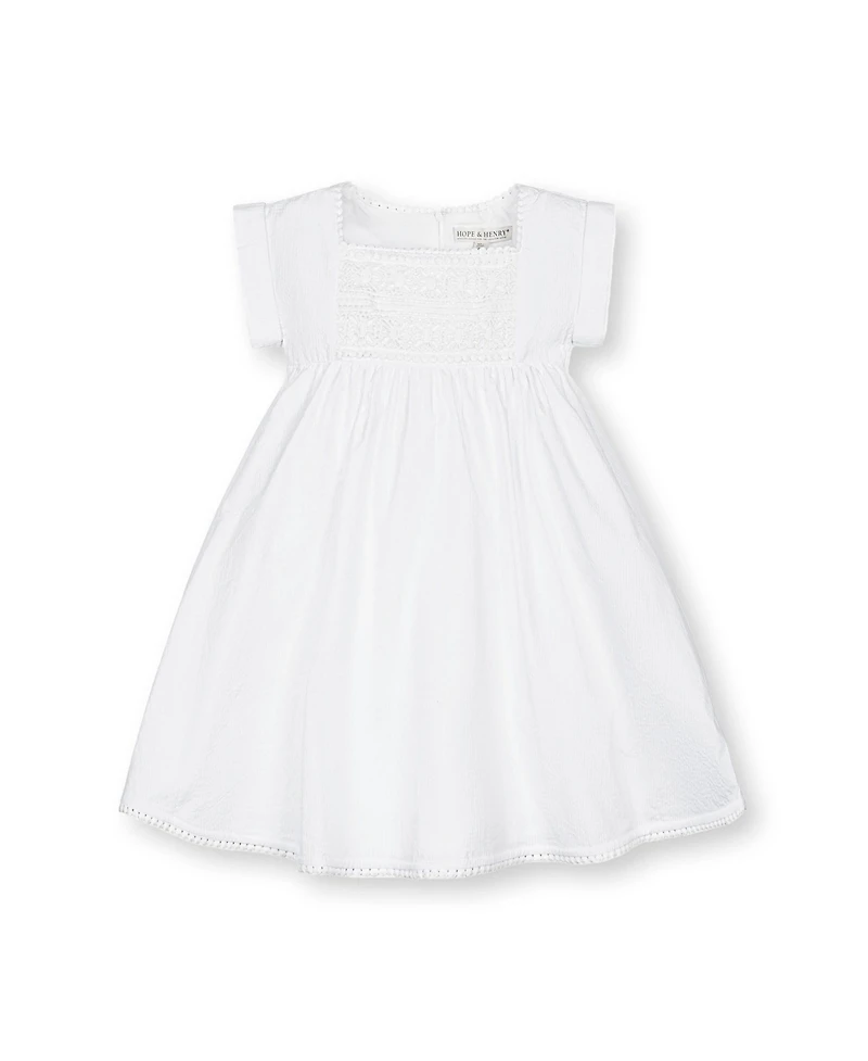 Hope & Henry Toddler Girls Sleeveless Crochet Detail Empire Waist Seersucker Dress