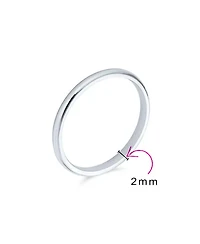 Bling Jewelry Simple Minimalist Thin Stackable .925 Sterling Silver Couples Eternity Band Ring 2MM