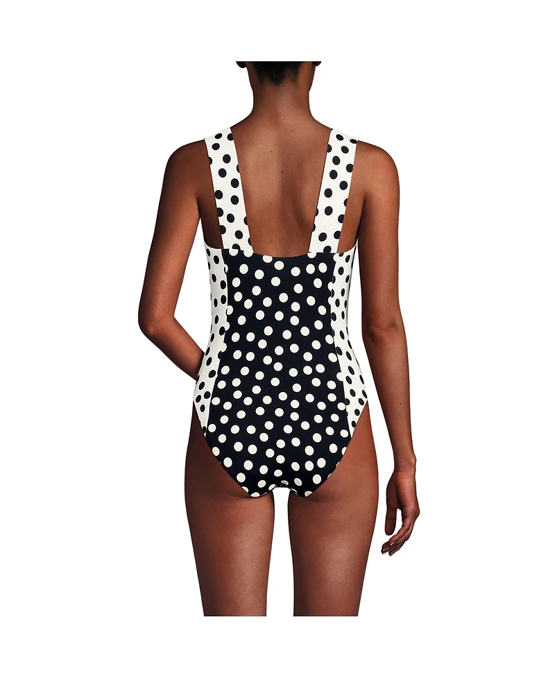 Lands' End Women's Long Torso Square Neck High Leg One Piece Swimsuit