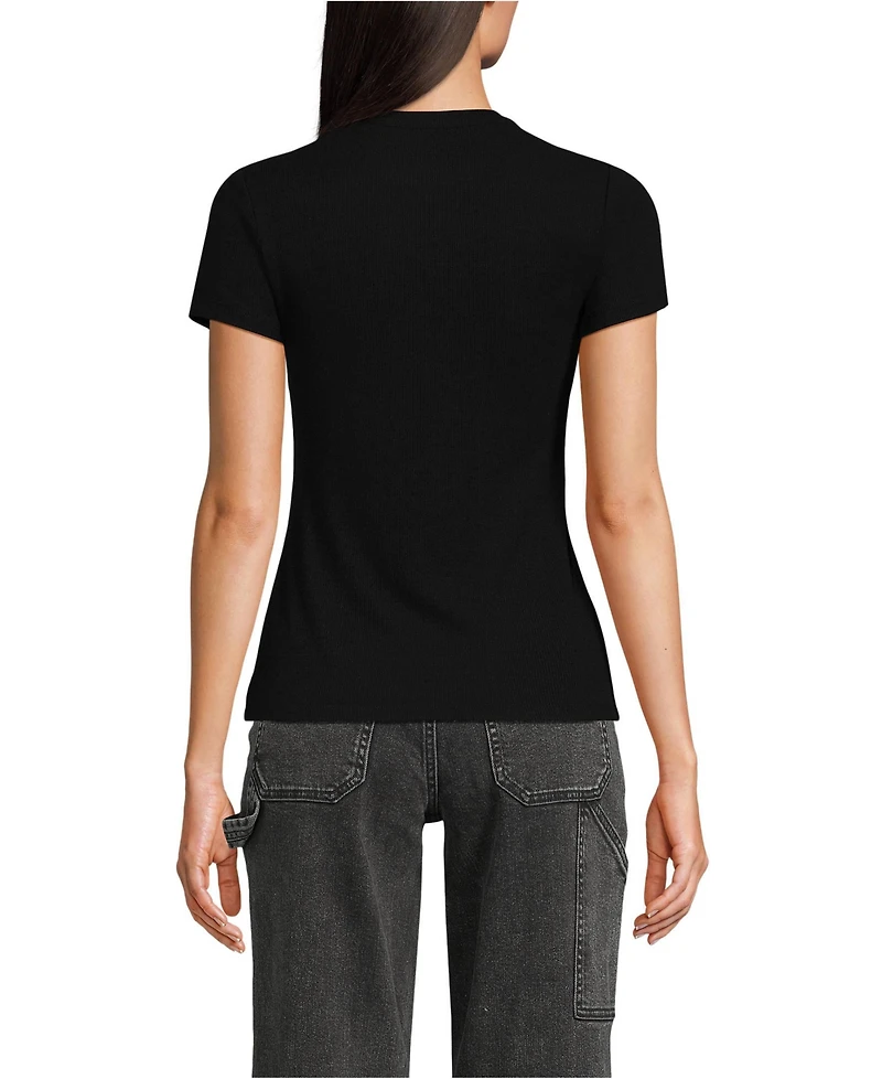Lands' End Women's Drapey Rib Fitted Short Sleeve Mini T-Shirt