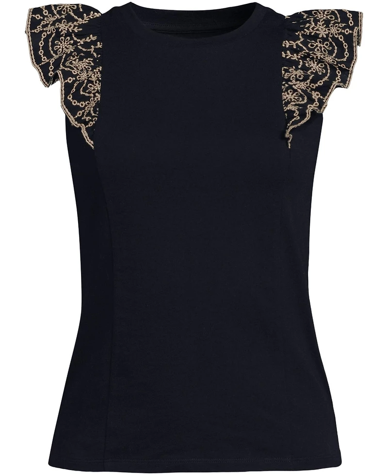 Lands' End Women's Embroidered Ruffle Tank Top