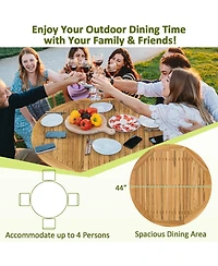 Gymax 5 Pcs Patio Dining Set Round Acacia Wood Table 4 Cushioned Wicker Armchairs